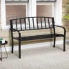 Tangkula 50 Inches Garden Bench W/ Slatted Backrest & Curved Armrests For Porch