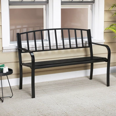 Tangkula 50 Inches Garden Bench W/ Slatted Backrest & Curved Armrests For Porch 1 Tangkula 50 Inches Garden Bench W/ Slatted Backrest & Curved Armrests For Porch