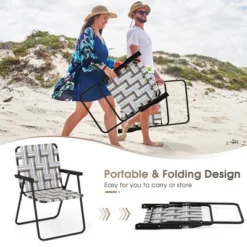 Tangkula Folding Lawn Beach Chair Portable Sand Chair Set Of 2 W/ Elegant Weaving Design Coffee -Tangkula GUEST d7085d43 980b 40ed ae1a 1383b6d1d78a