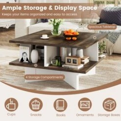Tangkula 2-Tier Square Coffee Table W/ Storage Farmhouse Modern Accent Table Center Table -Tangkula GUEST d75757eb 720a 48c2 aaf8 42c14d5230a8