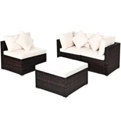 Tangkula 4PCS Patio Rattan Wicker Sectional Sofa Set Conversation Furniture Set W Cushion -Tangkula GUEST d75e48ca 20ce 42d5 b8ed e6503d2394ef