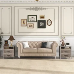 Tangkula Nightstand W/ 2 Drawers Farmhouse Bed Side Table W/ Open Storage Shelf -Tangkula GUEST d7bb6ae2 233e 4888 a41b 8fd2f38b18bb