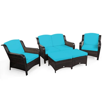 Tangkula 5 PCS Patio Rattan Sectional Sofa Set Outdoor Furniture Conversation Set Cushioned Loveseat Sofa Ottoman 10 Tangkula 5 PCS Patio Rattan Sectional Sofa Set Outdoor Furniture Conversation Set Cushioned Loveseat Sofa Ottoman - Image 10