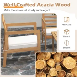 Tangkula 4 PCS Wood Patio Conversation Set Patio Furniture Set W/Seat Cushions Sturdy Acacia Wood Frame -Tangkula GUEST d843b3ce 015b 43d6 8b53 98829c7028f8