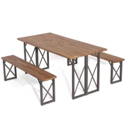 Tangkula 3 Piece Patio Picnic Table Bench Set, Outdoor Camping Table Set W/ Acacia Wood Tabletop & Seat 2” Umbrella Hole 18 Tangkula 3 Piece Patio Picnic Table Bench Set, Outdoor Camping Table Set W/ Acacia Wood Tabletop & Seat 2” Umbrella Hole -Tangkula GUEST d8453cb9 6946 485d 9f13 5e322f61af1b