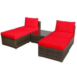 Tangkula 5-Piece Outdoor Rattan Wicker Sofa Set Lounge Chair With Red Cushions -Tangkula GUEST d92c1574 4266 4ad3 9231 81816d535717