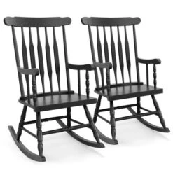 Tangkula 2PCS Wooden Rocking Chair Single Rocker Indoor Garden Patio Yard Black -Tangkula GUEST d97b44a5 ae14 47fa 881e 759a45681f18