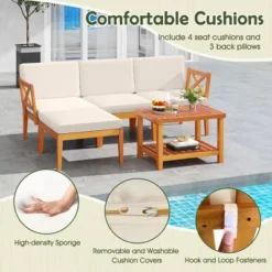 Tangkula L Shaped Outdoor Furniture Set 5 Pieces Acacia Wood Patio Conversation Set Modular Outdoor Lounge Sofa Set W/Cushions -Tangkula GUEST d9c02456 dc41 495c 84d1 9294f1062232