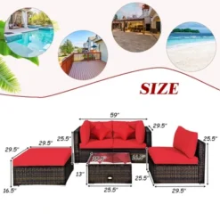 Tangkula 5PCS Rattan Sectional Sofa Set Patio Furniture Set W/ Red Cushion Pillow 15 Tangkula 5PCS Rattan Sectional Sofa Set Patio Furniture Set W/ Red Cushion Pillow -Tangkula GUEST d9e976e2 f0c6 4bbb aa3e 3d809f18534e