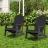 Tangkula 2PCS Adirondack Chair HIPS Adirondack Chair W/Cup Holder Realistic Wood Grain Weather Resistant Outdoor Chair For 380 LBS Weight Capacity Black/Navy/White/Teak/Dark Green/Red/Light Grey/Yellow