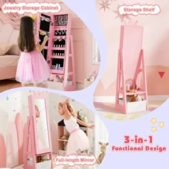 Tangkula Kids Jewelry Cabinet W/ Full-Length Mirror Foldable Drawer Anti-toppling System -Tangkula GUEST dae2db9d 638c 469c 8675 f3bfa70730a8
