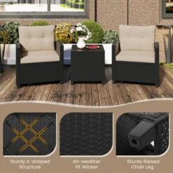 Tangkula 3 Piece Patio Furniture Set Rattan Conversation Set W/Soft Seat & Back Cushions Tempered Glass Topped Coffee Table Beige -Tangkula GUEST dafe2e7a dcd2 40dc bc00 6f2a10eb2ace