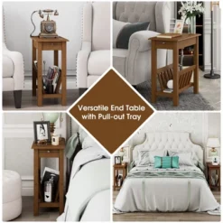Tangkula End Table Pull-out Tray Shelf Accent Side Nightstand Rubber Wood Leg Rustic Oak 8 Tangkula End Table Pull-out Tray Shelf Accent Side Nightstand Rubber Wood Leg Rustic Oak -Tangkula GUEST db4a54b4 5318 454d 9d4d 968272b1329f