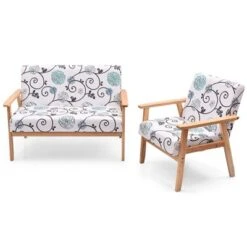Tangkula 2 Piece Loveseat And Single Sofa Set Fabric Upholstered Couch & Accent Armchair White+Blue/Blue/Yellow Floral -Tangkula GUEST db8adfb3 9593 4ba0 aa66 cfef45b21b72