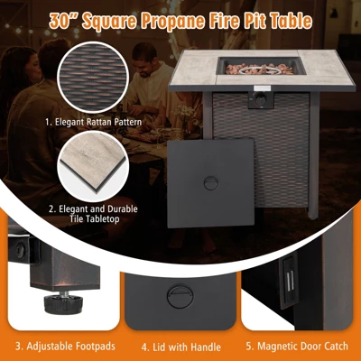 Tangkula 5-Piece Patio Furniture Set With 30 Inches Gas Fire Pit Table Outdoor PE Wicker Sectional Sofa Set With Cushions Red/Beige/Navy/Turquoise 4 Tangkula 5-Piece Patio Furniture Set With 30 Inches Gas Fire Pit Table Outdoor PE Wicker Sectional Sofa Set With Cushions Red/Beige/Navy/Turquoise - Image 4