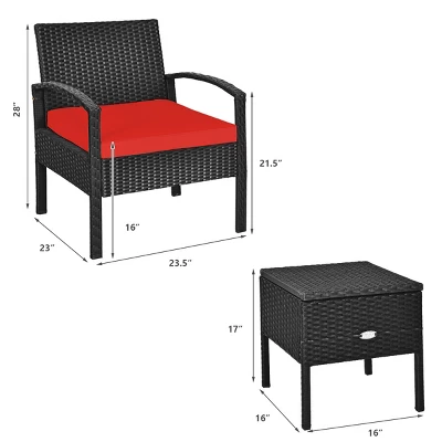 Tangkula 3-Piece Patio Wicker Storage Table & Chair Set Outdoor Conversation Set Red 2 Tangkula 3-Piece Patio Wicker Storage Table & Chair Set Outdoor Conversation Set Red - Image 2