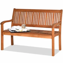 Tangkula Outdoor Eucalyptus Wood Park Bench Loveseat Chair With Armrest -Tangkula GUEST dc72e5d3 5193 47e9 9308 5144ed5a1adc