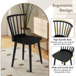 Tangkula 4 PCS Dining Chair Windsor High Spindle Back Wood Kitchen Chairs W/ Rubber Wood Frame -Tangkula GUEST dc7b9f74 2483 4448 95b6 659fdf5a865e