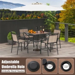 Tangkula Patio Table For 4 People W/ Umbrella Hole Wood-Like Tabletop Metal Support Legs -Tangkula GUEST dc8cb328 c60f 4872 b7b5 a47204900d91