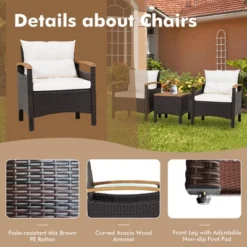 Tangkula 3PCS Patio PE Rattan Conversation Furniture Set Bistro Set Acacia Wood Tabletop -Tangkula GUEST dcdbf1e4 88b5 472f b141 753887a8e991