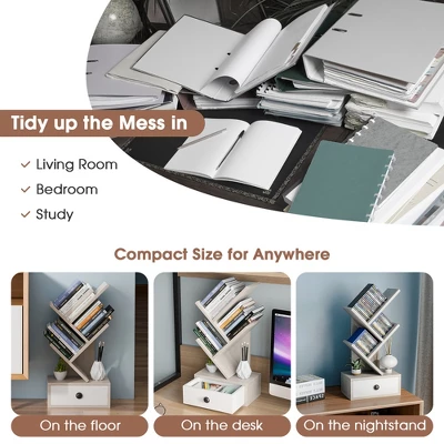 Tangkula 5-Tier Tree Bookshelf W/ Wooden Drawer Display Storage Organizer Rack 8 Tangkula 5-Tier Tree Bookshelf W/ Wooden Drawer Display Storage Organizer Rack - Image 8