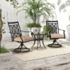 Tangkula Patio Metal Swivel Chairs Set Of 4 Fabric Bistro Chairs W/ Curved Armrests