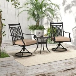 Tangkula Patio Metal Swivel Chairs Set Of 4 Fabric Bistro Chairs W/ Curved Armrests