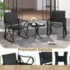 Tangkula 3 Piece Patio Rocking Set 2 Rocking Chairs W/ Tempered Glass Side Table -Tangkula GUEST dd42c8e9 c908 42fc ba36 cd9f2b99608f