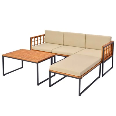 Tangkula 5PCS Furniture Set Acacia Wood Sectional Set With Seat & Back Cushions Patio 5 Tangkula 5PCS Furniture Set Acacia Wood Sectional Set With Seat & Back Cushions Patio - Image 5