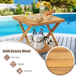 Tangkula 3 Pieces PE Wicker Patio Bistro Set Outdoor Acacia Wood Conversation Set With Cushions And 2-Tier Coffee Table -Tangkula GUEST dd60335f 9474 4b36 a5d2 1cde05c49d10