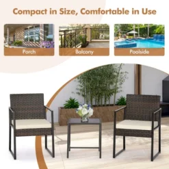 Tangkula 3PCS Patio Rattan Hand-Woven PE Wicker Bistro Set Outdoor Furniture Set W/ Table & Cushion 13 Tangkula 3PCS Patio Rattan Hand-Woven PE Wicker Bistro Set Outdoor Furniture Set W/ Table & Cushion -Tangkula GUEST de2eebd7 ded4 4d90 a488 b2c83aa919fe