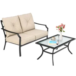 Tangkula 2PCS Patio Loveseat & Coffee Table Set Outdoor Cushioned Sofa For Garden Backyard -Tangkula GUEST de42795c b0ed 4e1d 89f6 9e7cfd61069e