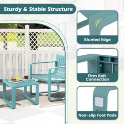 Tangkula 3 PCS Patio Furniture Set W/1 Loveseat & 2 Side Tables All-Weather Bistro Set Blue -Tangkula GUEST de693fec fbcf 480e a9d8 a8fda0467fb9