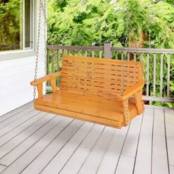 Tangkula 2-Person Porch Swing Chair Wooden Garden Swing Bench W/ Adjustable Chains
