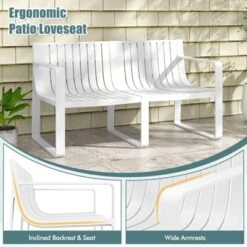 Tangkula 3 PCS Patio Furniture Set W/1 Loveseat & 2 Side Tables All-Weather Bistro Set White -Tangkula GUEST decb1c90 ef39 4359 bde9 492f0d4e0d03