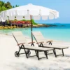 Tangkula 2PCS Folding Outdoor Rattan Chaise Lounge Chair Cushioned Recliner With Wheels& Cushions