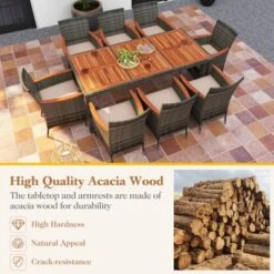 Tangkula 9PCS Patio Rattan Furniture Dining Set Acacia Wood Table Cushioned Chair For Outdoor -Tangkula GUEST df30f97a 45dd 466e 9df0 c42e3ff3ccf5
