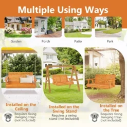 Tangkula 2-Person Porch Swing Chair Wooden Garden Swing Bench W/ Adjustable Chains -Tangkula GUEST df9ad8e8 7e24 46a1 9f64 0df0157f5aa8