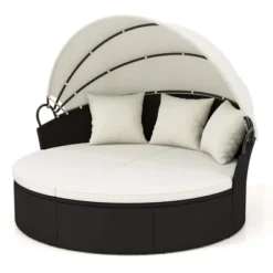 Tangkula Patio Round Daybed Wicker Daybed W/ Retractable Canopy Separated Seating Sectional Sofa -Tangkula GUEST dfa520d6 9737 467c 9282 24a86add74a0
