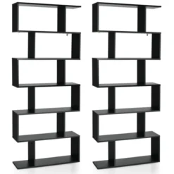 Tangkula 2 PCS 6-Tier S-Shaped Wooden Bookshelf Storage Bookcase Multifunctional Display Stand Shelf -Tangkula GUEST dfae7597 ee27 4b5e ac26 3fd1fc3f423b