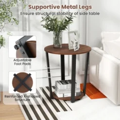 Tangkula Industrial End Table Sofa Side Table Set Ot 2 Nightstand W/ Storage Shelf -Tangkula GUEST dfe43649 99ac 4f5b a38f c7d5cd7909bf