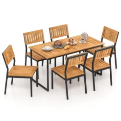 Tangkula 7 PCS Outdoor Dining Set For 6 Acacia Wood Rectangular Table & 6 Armless Chairs -Tangkula GUEST dfef3a84 906d 48f9 af5a 28c0ec289868