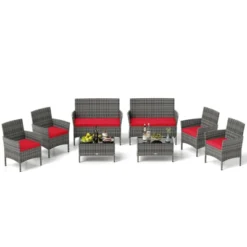 Tangkula Set Of 8 Patio Furniture Set W/Washable Cushions & Tempered Glass Coffee Table -Tangkula GUEST e01551b5 cc06 4107 be0e 12f92347129e