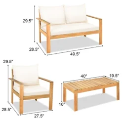 Tangkula 4PCS Patio Acacia Wood Conversation Furniture Set W/ Off White Cushions -Tangkula GUEST e09be584 ddcb 40e5 aa8c 4a8d2afb8f2b 1