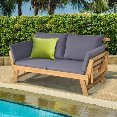 Tangkula Outdoor Folding Daybed Patio Acacia Wood Convertible Couch Sofa Bed TurquoiseRed WhiteDark Grey 2 Tangkula Outdoor Folding Daybed Patio Acacia Wood Convertible Couch Sofa Bed TurquoiseRed WhiteDark Grey - Image 2