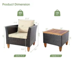 Tangkula 3 Pieces Outdoor Rattan Furniture Set Wicker Bistro Set Wooden Table Top With Cushions -Tangkula GUEST e0b90b03 2b0d 4db0 9394 d69a204d495d