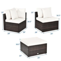 Tangkula 4PCS Patio Rattan Wicker Sectional Sofa Set Conversation Furniture Set W Cushion
