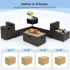 Tangkula 6 Piece Patio Sofa & Fire Table Set Outdoor Rattan Sectional Sofa Set W/ Storage Box Turquoise -Tangkula GUEST e0ef2ca4 6c70 4d2a afef 60135eb482fa