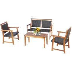 Tangkula 4PCS Patio Rattan Furniture Set Cushioned Loveseat & Table Set W/Acacia Wood Frame -Tangkula GUEST e0f19602 fc8d 4367 bdfd 1089f6968c30