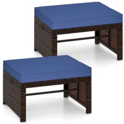 Tangkula Set Of 2 Patio PE Rattan Ottomans W/ Soft Zippered Cushions For Deck Outdoor -Tangkula GUEST e0fa1d63 158c 424e 945b 06117496281e